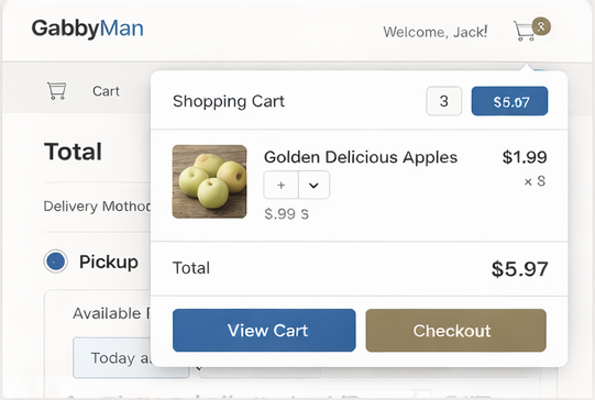 Shopping cart with items and live total